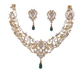 Vogue Crafts and Designs Pvt. Ltd. manufactures Green Emerald and Gold Necklace at wholesale price.